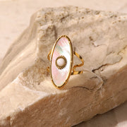 gold plated oval shell pearl adjustable ring, view 3 - MRSLM
