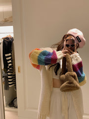 women's colorful spliced cardigan sweater coat, view 6 - MRSLM