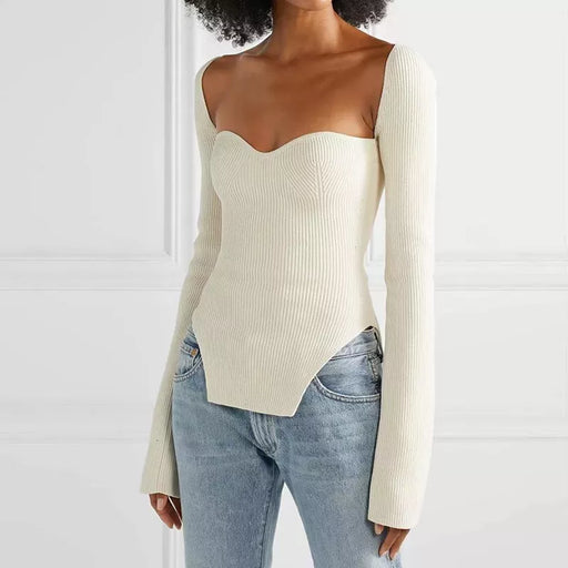 white side split knit sweater, view 2 - MRSLM