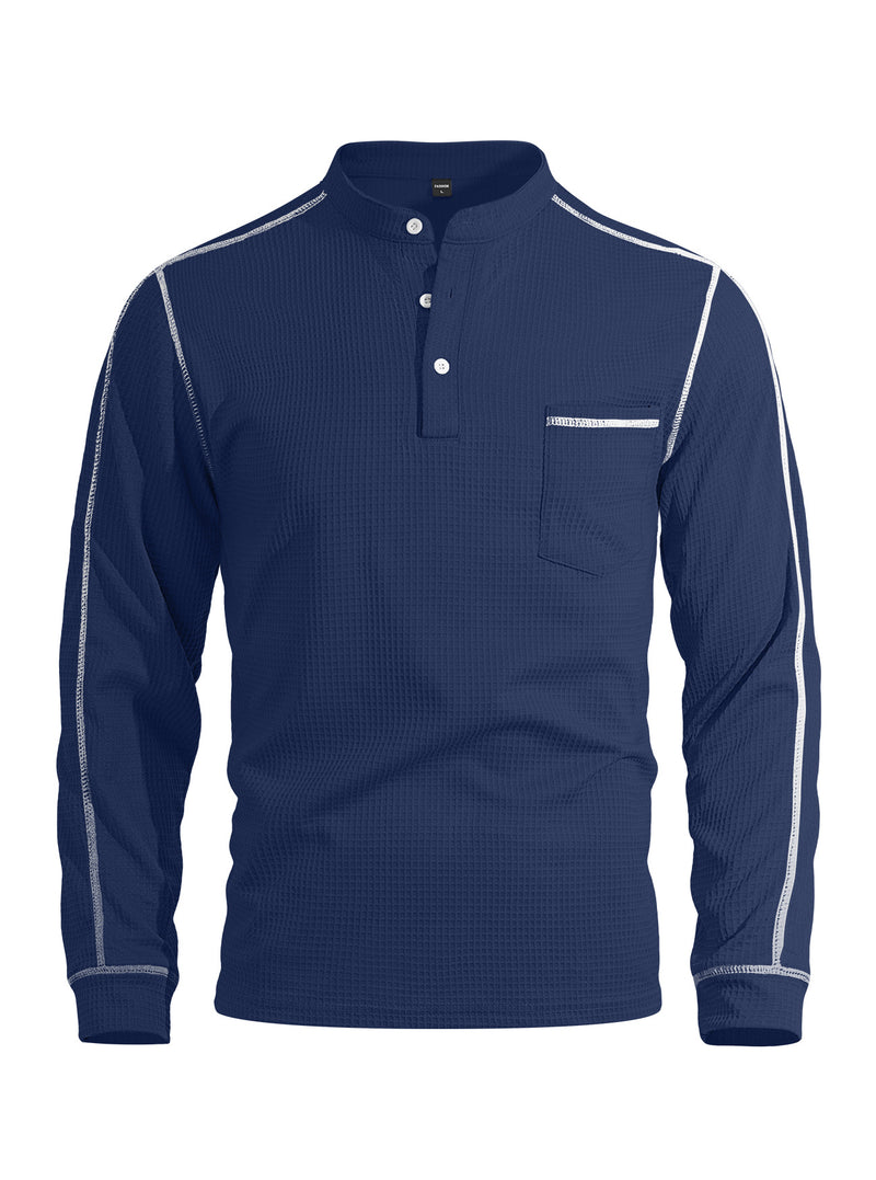 Men's long-sleeve waffle-knit henley shirt, view 7 - MRSLM