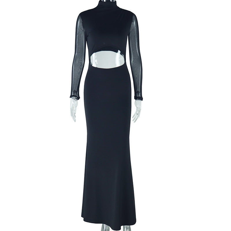 mesh stitching long sleeve dress, view 5 - MRSLM