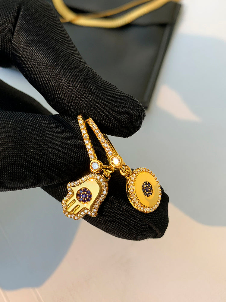evil eye asymmetrical earrings, view 5 - MRSLM