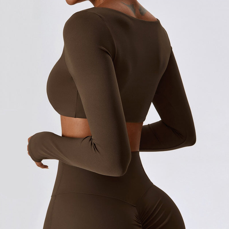 long sleeve crop top yoga shirt, view 26 - MRSLM