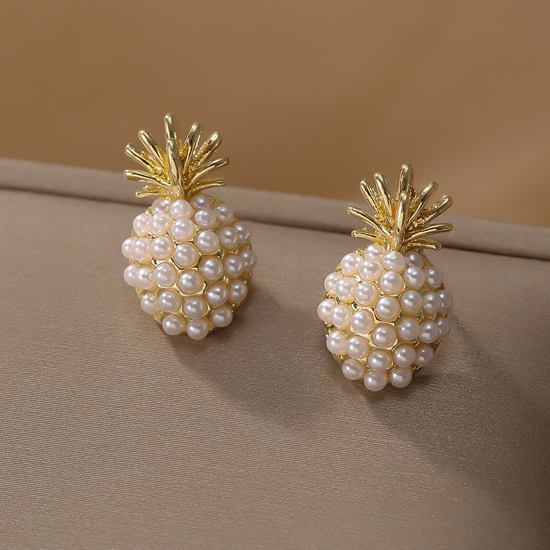 pearl pineapple stud earrings, view 3 - MRSLM