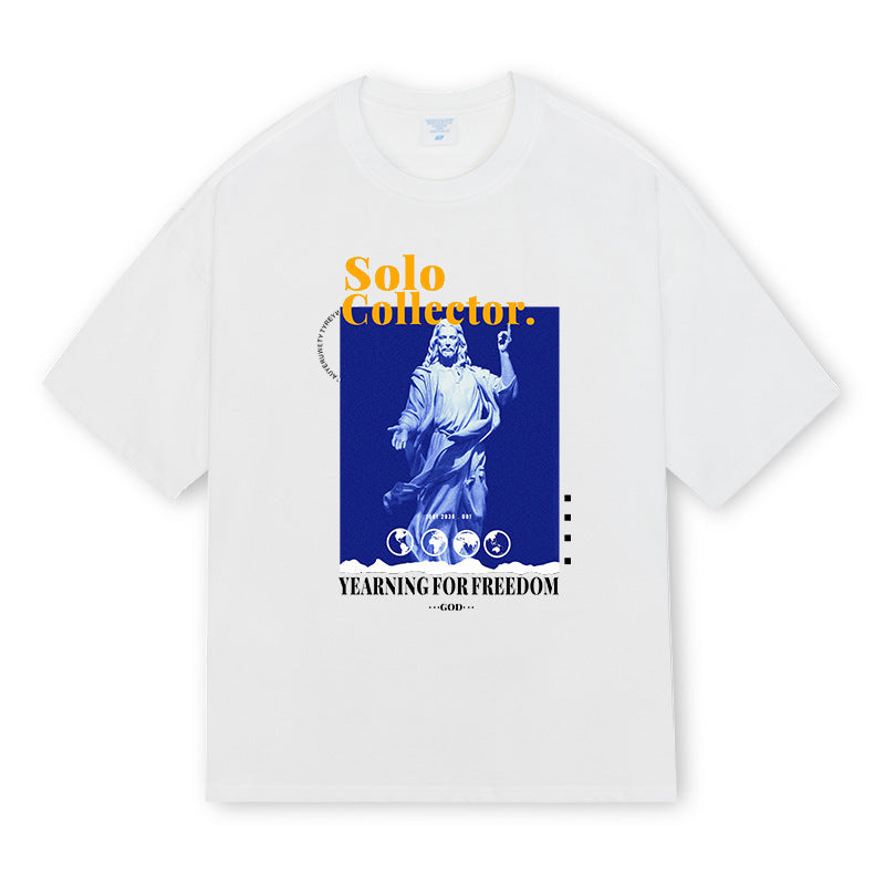 Men's loose letter print T-shirt, view 5 - MRSLM