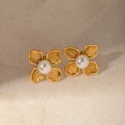 18k gold plated flower earrings with shell beads, view 7 - MRSLM