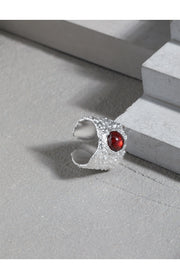 Red stone adjustable silver ring, view 10 - MRSLM