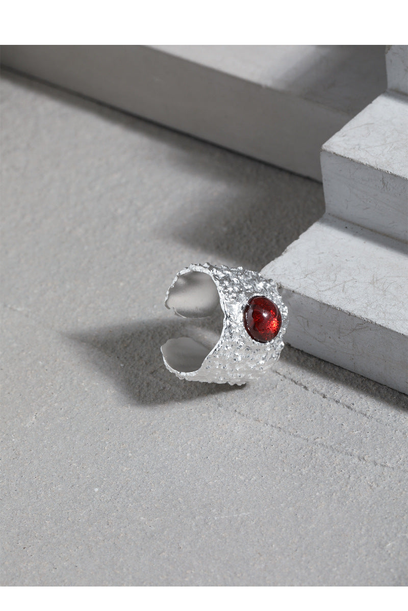 Red stone adjustable silver ring, view 10 - MRSLM