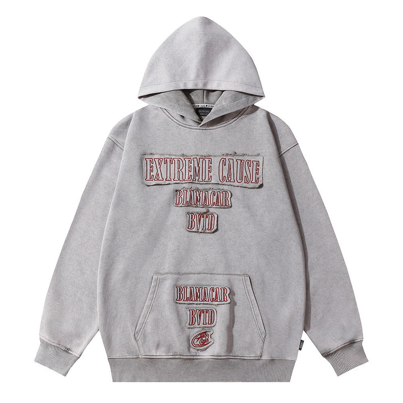 letter patch embroidered hoodie, view 4 - MRSLM