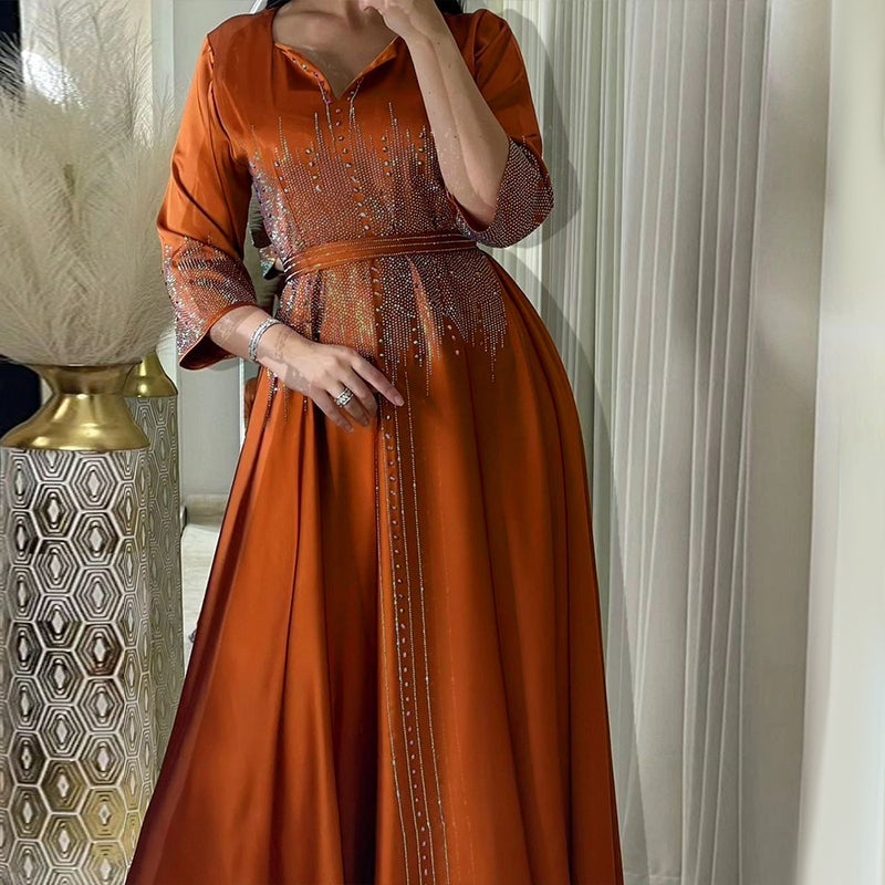 lace-up rhinestone long dress - MRSLM