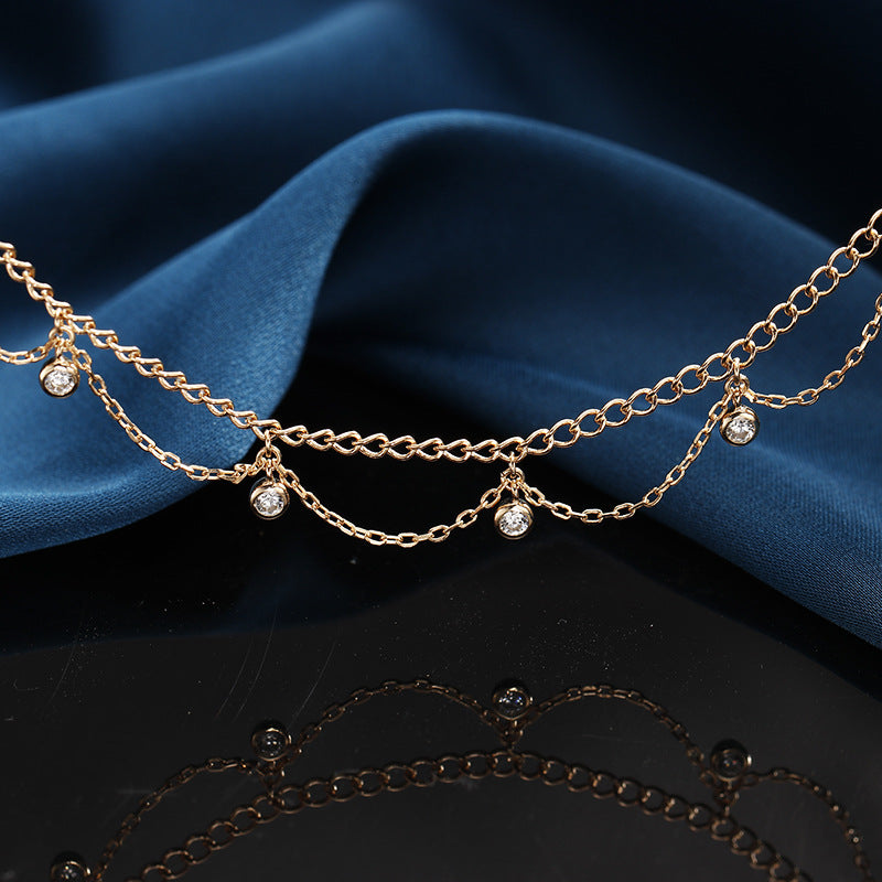 Silver wave zircon layered necklace, view 2 - MRSLM