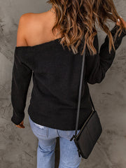 women's one-shoulder knit sweater pullover, view 5 - MRSLM