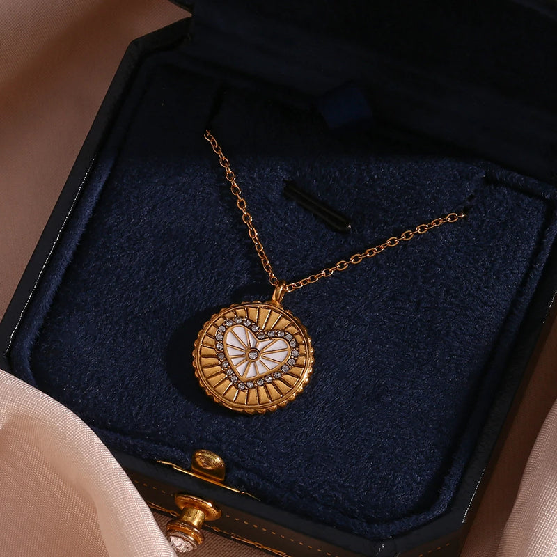 black and white enamel heart sunburst necklace, view 8 - MRSLM