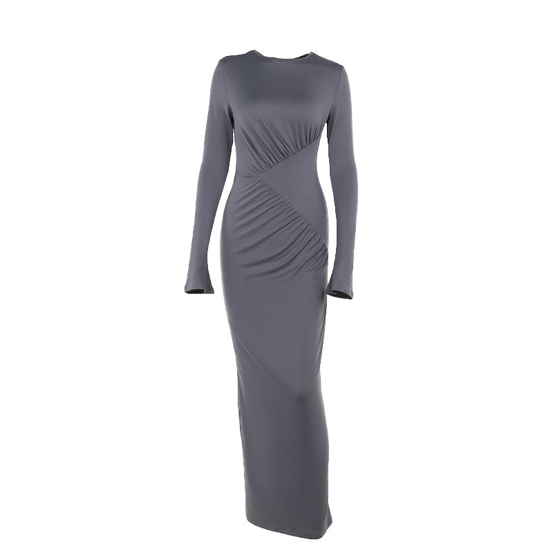 women's gray high waist dress, view 3 - MRSLM