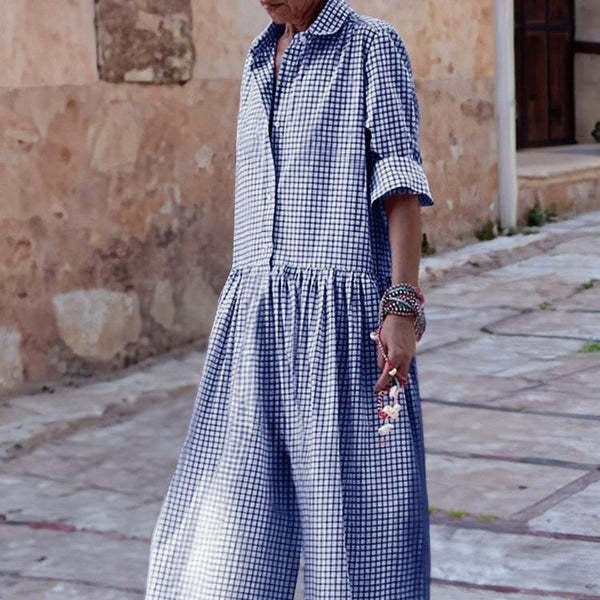 plaid blouse collar jumpsuit, view 2 - MRSLM