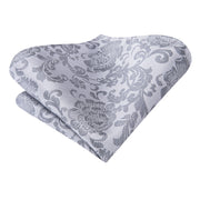 silver grey floral silk necktie set for men, view 5 - MRSLM