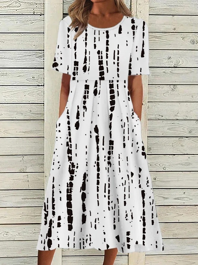 women's printed short sleeve dress, view 4 - MRSLM