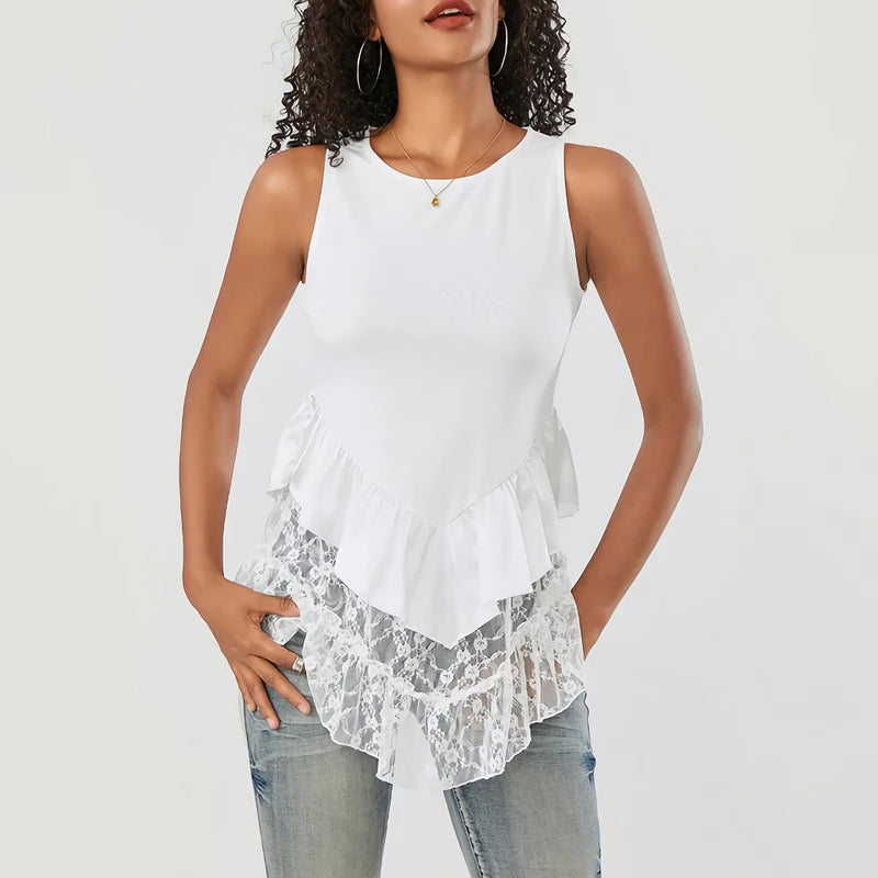 floral lace patchwork tank top, view 2 - MRSLM