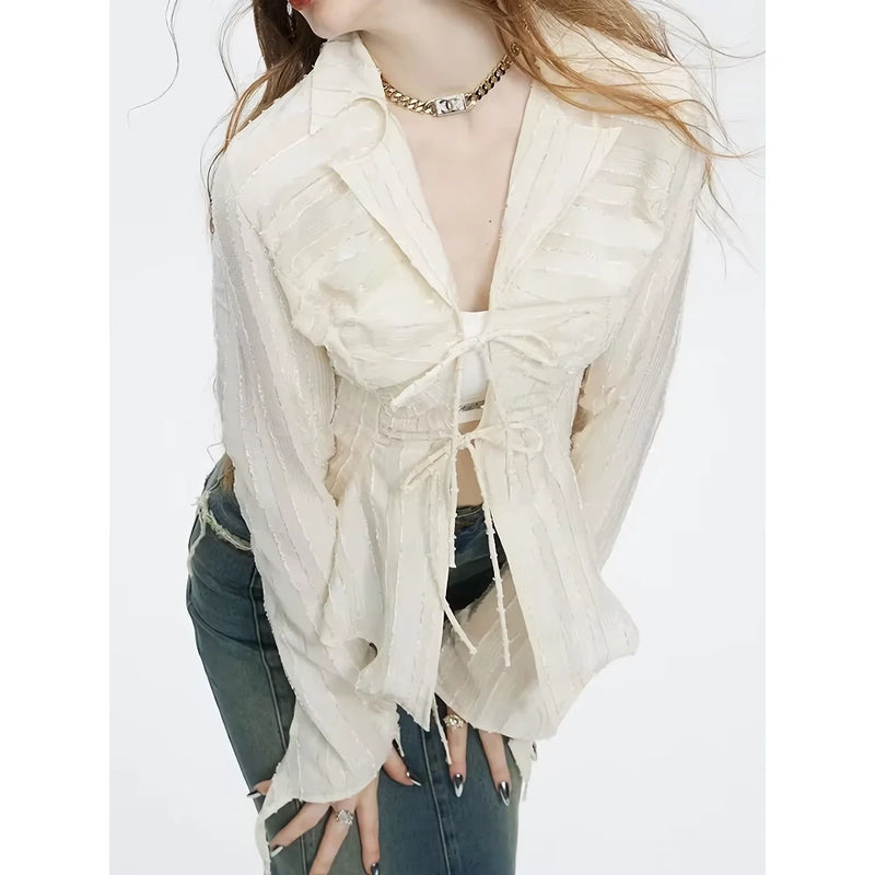 lace-up bow blouse, view 5 - MRSLM