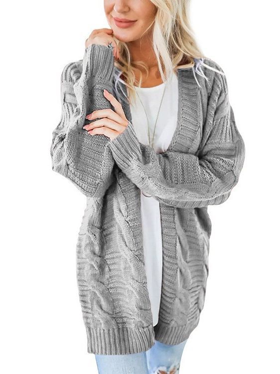 women's chunky twist knit mid-length cardigan, view 10 - MRSLM