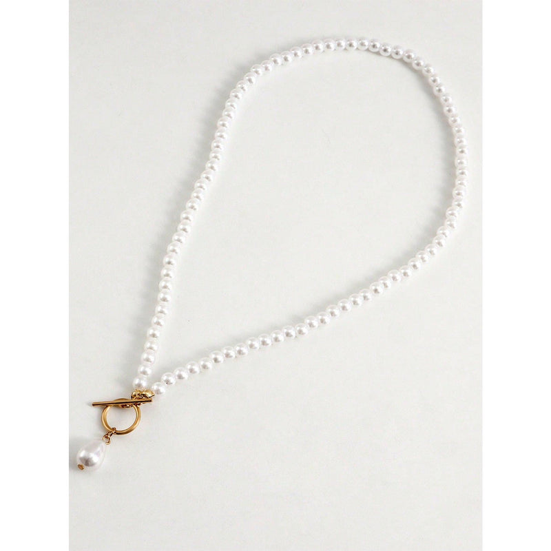 imitation pearl heart pendant necklace, view 8 - MRSLM