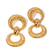 18k gold plated double loop textured earrings, view 8 - MRSLM