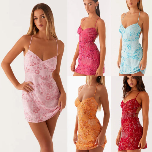 Women's sequin embroidered backless dress - MRSLM