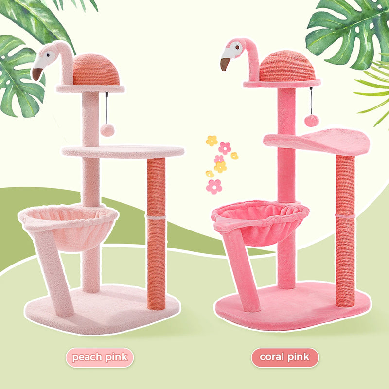 pink flamingo multi-level cat tree, view 11 - MRSLM