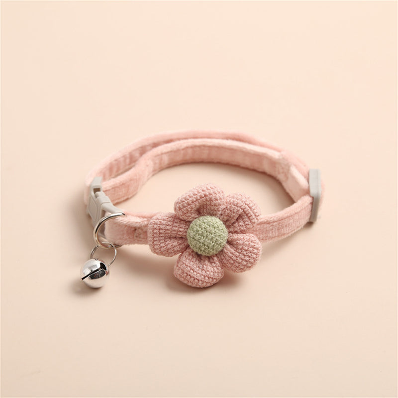 adjustable cat collar with flower and bell, view 2 - MRSLM