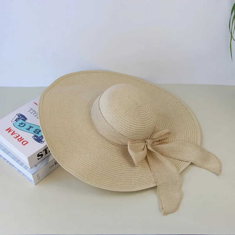 Wide brim straw hat with bowknot, view 3 - MRSLM
