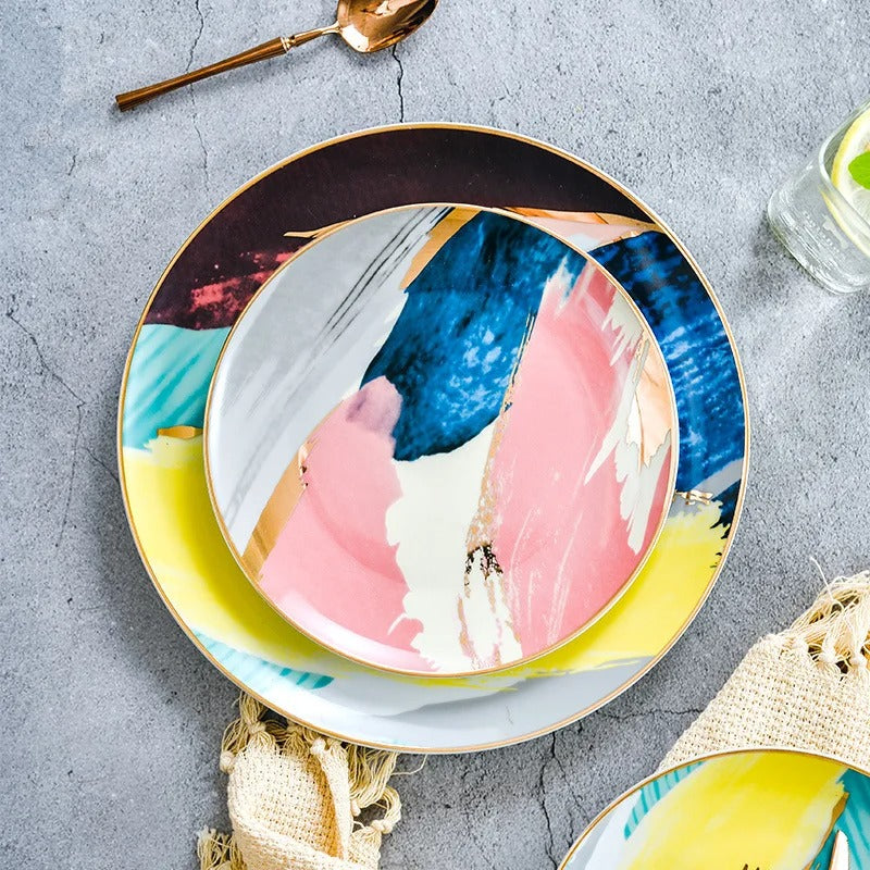 colorful cloud ceramic dinnerware set with gold inlay - MRSLM