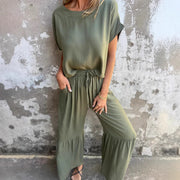 short-sleeved top and wide-leg pants set, view 3 - MRSLM