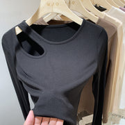 women's cut-out collarbone long sleeve tee, view 2 - MRSLM