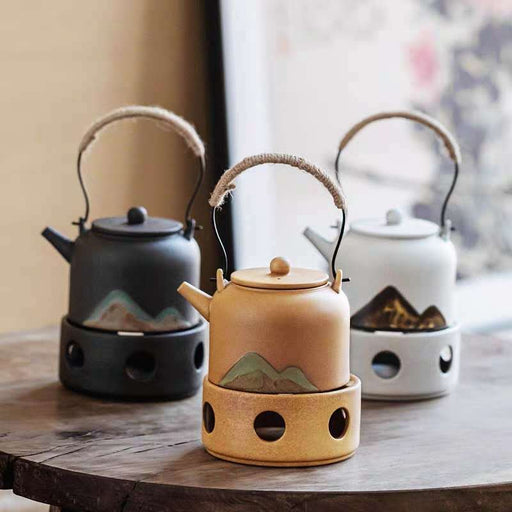 japanese style ceramic tea pot and warmer set - MRSLM