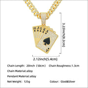 Men's poker pendant Cuban link necklace, view 4 - MRSLM