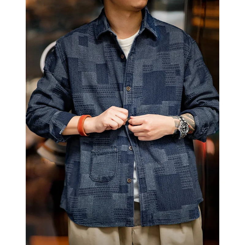 retro jacquard denim shirt for men, view 2 - MRSLM