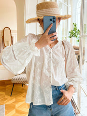 women's embroidered cotton long sleeve shirt, view 9 - MRSLM