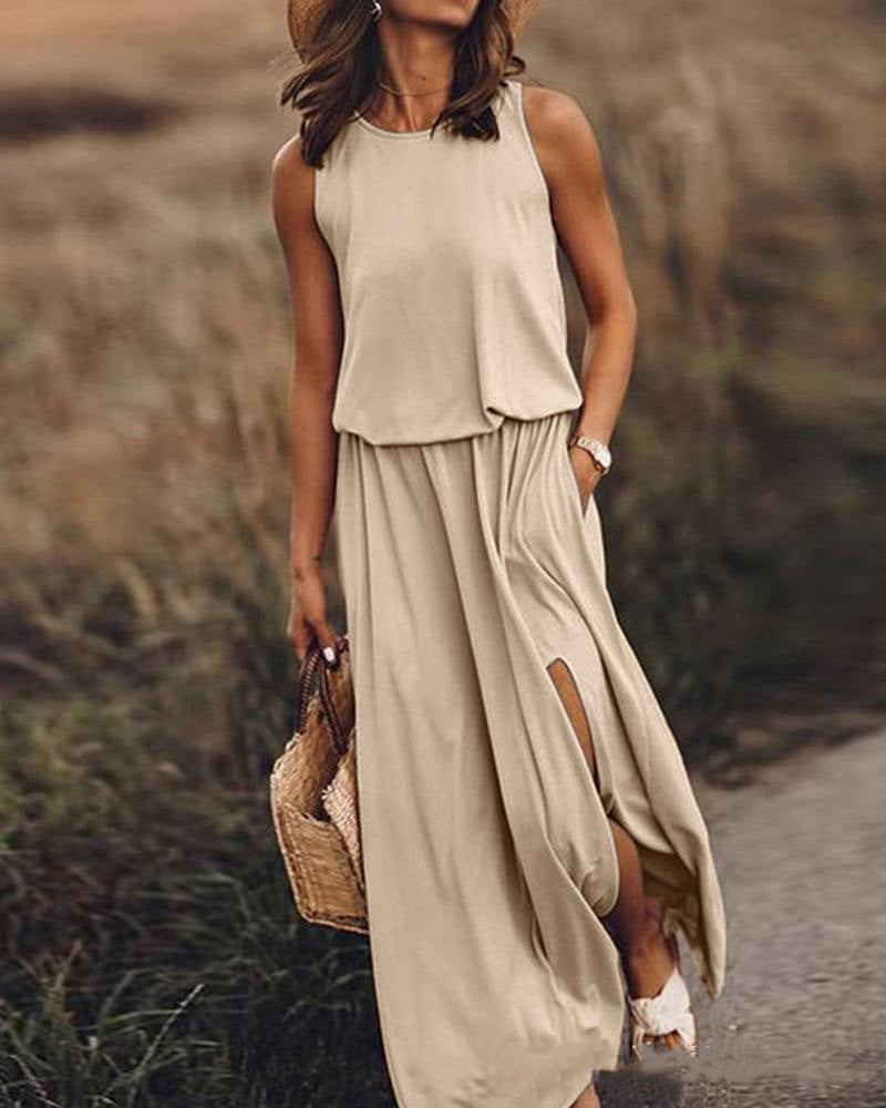 women's sleeveless split long dress, view 13 - MRSLM