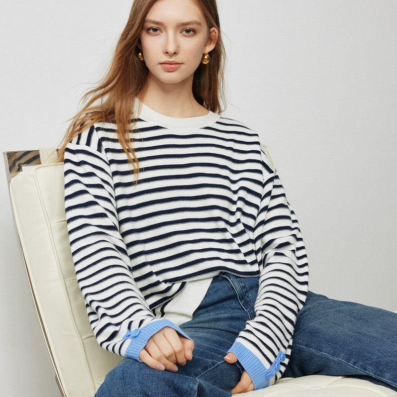 Women's striped knitted pullover sweater - MRSLM