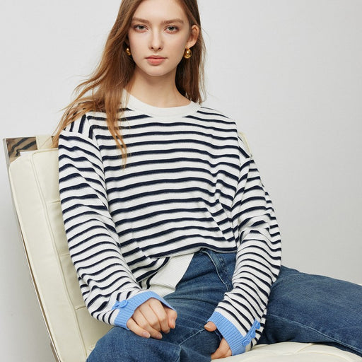 Women's striped knitted pullover sweater - MRSLM