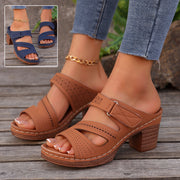 Square-heel peep-toe slides - MRSLM