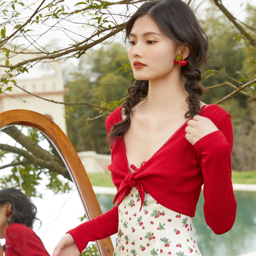 french retro satin print slip dress and cardigan - MRSLM