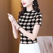 women's geometric mesh slim fit top, view 4 - MRSLM