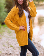 women's chunky twist knit mid-length cardigan, view 2 - MRSLM