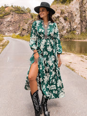 blue printed embroidered dress, view 6 - MRSLM