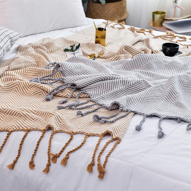 Wave stripe knit throw blanket, view 6 - MRSLM
