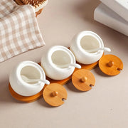 ceramic storage jar set with bamboo tray, view 2 - MRSLM
