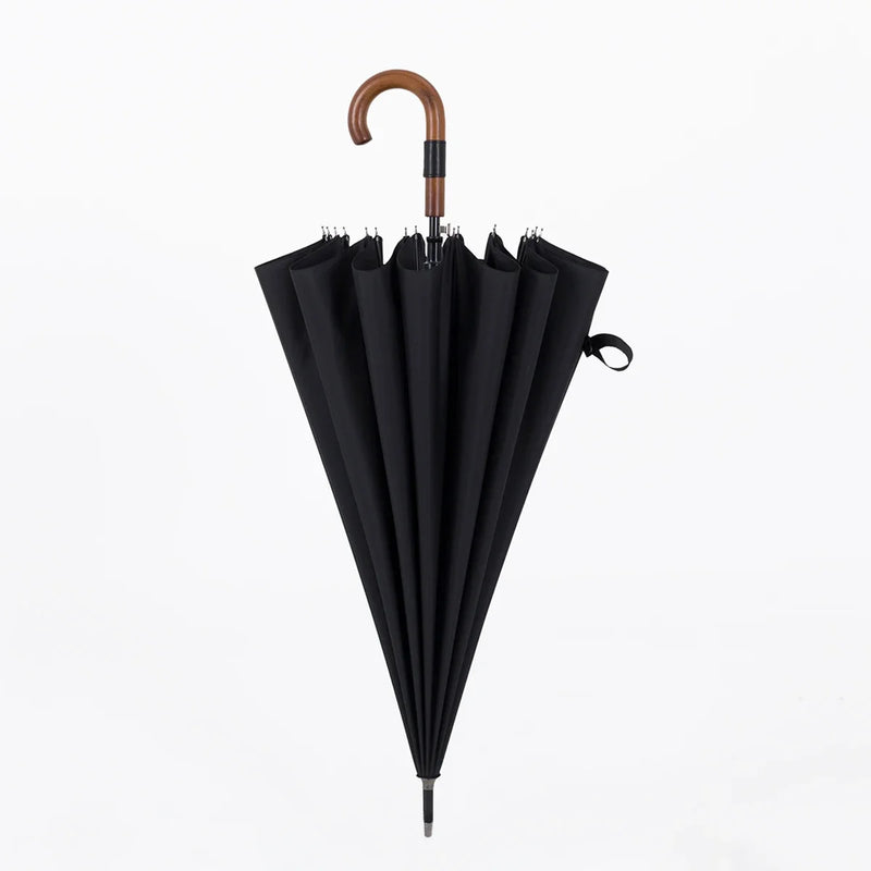 Windproof Long-Handle Umbrella - 16 Ribs, Wooden Handle, 120cm Diameter