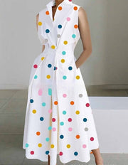 stand-up collar printed mid-length dress, view 10 - MRSLM