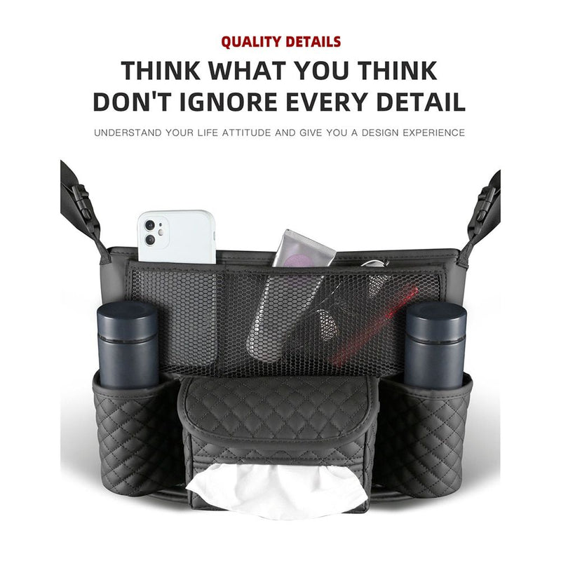leather car seat storage bag with drink holders, view 9 - MRSLM